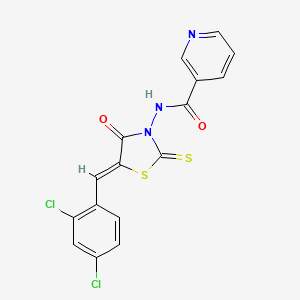 molecular formula C16H9Cl2N3O2S2 B4760432 N-[5-(2,4-Dichloro-benzylidene)-4-oxo-2-thioxo-thiazolidin-3-yl]-nicotinamide 