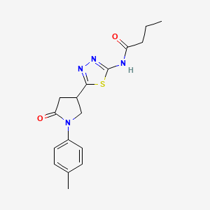 molecular formula C17H20N4O2S B4760693 N-{5-[1-(4-methylphenyl)-5-oxopyrrolidin-3-yl]-1,3,4-thiadiazol-2-yl}butanamide 