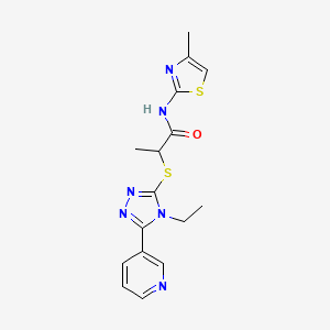 molecular formula C16H18N6OS2 B4760807 2-{[4-ethyl-5-(pyridin-3-yl)-4H-1,2,4-triazol-3-yl]sulfanyl}-N-(4-methyl-1,3-thiazol-2-yl)propanamide 