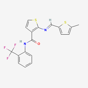 molecular formula C18H13F3N2OS2 B4760882 2-{[(5-methyl-2-thienyl)methylene]amino}-N-[2-(trifluoromethyl)phenyl]-3-thiophenecarboxamide 