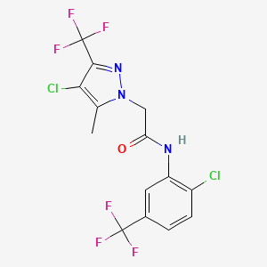 molecular formula C14H9Cl2F6N3O B4761339 N-[2-CHLORO-5-(TRIFLUOROMETHYL)PHENYL]-2-[4-CHLORO-5-METHYL-3-(TRIFLUOROMETHYL)-1H-PYRAZOL-1-YL]ACETAMIDE 