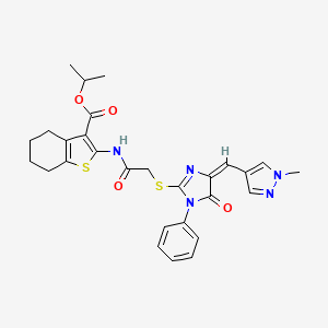 molecular formula C28H29N5O4S2 B4761674 ISOPROPYL 2-{[2-({4-[(E)-1-(1-METHYL-1H-PYRAZOL-4-YL)METHYLIDENE]-5-OXO-1-PHENYL-4,5-DIHYDRO-1H-IMIDAZOL-2-YL}SULFANYL)ACETYL]AMINO}-4,5,6,7-TETRAHYDRO-1-BENZOTHIOPHENE-3-CARBOXYLATE 