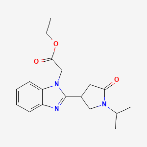 molecular formula C18H23N3O3 B4761997 ethyl 2-{2-[5-oxo-1-(propan-2-yl)pyrrolidin-3-yl]-1H-1,3-benzodiazol-1-yl}acetate 