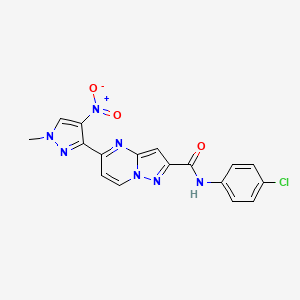 molecular formula C17H12ClN7O3 B4762118 N~2~-(4-CHLOROPHENYL)-5-(1-METHYL-4-NITRO-1H-PYRAZOL-3-YL)PYRAZOLO[1,5-A]PYRIMIDINE-2-CARBOXAMIDE 