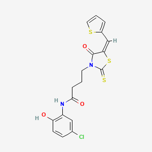 molecular formula C18H15ClN2O3S3 B4762215 N-(5-chloro-2-hydroxyphenyl)-4-[(5E)-4-oxo-5-(2-thienylmethylene)-2-thioxo-1,3-thiazolidin-3-yl]butanamide 