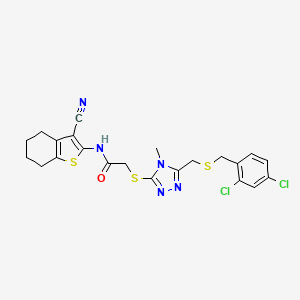 molecular formula C22H21Cl2N5OS3 B4762413 N-(3-cyano-4,5,6,7-tetrahydro-1-benzothiophen-2-yl)-2-[[5-[(2,4-dichlorophenyl)methylsulfanylmethyl]-4-methyl-1,2,4-triazol-3-yl]sulfanyl]acetamide 
