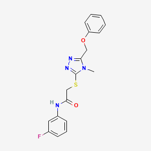molecular formula C18H17FN4O2S B4762469 N-(3-fluorophenyl)-2-{[4-methyl-5-(phenoxymethyl)-4H-1,2,4-triazol-3-yl]sulfanyl}acetamide 