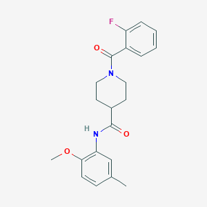 molecular formula C21H23FN2O3 B4762628 1-(2-fluorobenzoyl)-N-(2-methoxy-5-methylphenyl)piperidine-4-carboxamide 