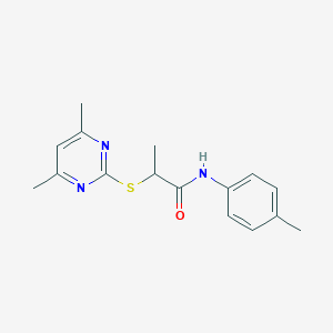 molecular formula C16H19N3OS B4763233 2-[(4,6-dimethylpyrimidin-2-yl)sulfanyl]-N-(4-methylphenyl)propanamide 