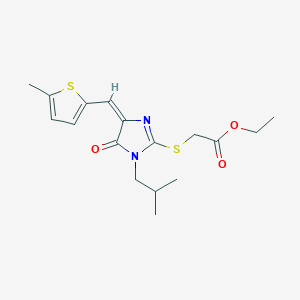 molecular formula C17H22N2O3S2 B4763310 ETHYL 2-({1-ISOBUTYL-4-[(E)-1-(5-METHYL-2-THIENYL)METHYLIDENE]-5-OXO-4,5-DIHYDRO-1H-IMIDAZOL-2-YL}SULFANYL)ACETATE 