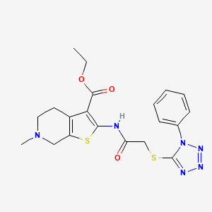 molecular formula C20H22N6O3S2 B4763335 ETHYL 6-METHYL-2-{2-[(1-PHENYL-1H-1,2,3,4-TETRAZOL-5-YL)SULFANYL]ACETAMIDO}-3AH,4H,5H,6H,7H,7AH-THIENO[2,3-C]PYRIDINE-3-CARBOXYLATE 