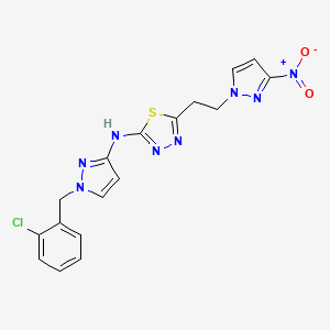 molecular formula C17H15ClN8O2S B4763690 N-[1-(2-chlorobenzyl)-1H-pyrazol-3-yl]-5-[2-(3-nitro-1H-pyrazol-1-yl)ethyl]-1,3,4-thiadiazol-2-amine 