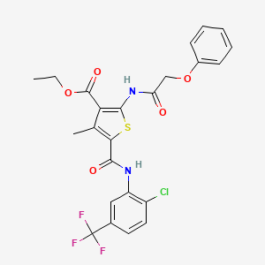 molecular formula C24H20ClF3N2O5S B4763767 Ethyl 5-{[2-chloro-5-(trifluoromethyl)phenyl]carbamoyl}-4-methyl-2-(2-phenoxyacetamido)thiophene-3-carboxylate 