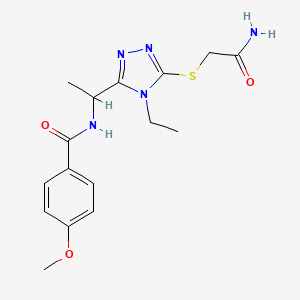 molecular formula C16H21N5O3S B4765041 N-(1-{5-[(2-amino-2-oxoethyl)sulfanyl]-4-ethyl-4H-1,2,4-triazol-3-yl}ethyl)-4-methoxybenzamide 