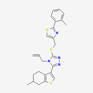 molecular formula C25H26N4S3 B4765062 3-({[2-(2-methylphenyl)-1,3-thiazol-4-yl]methyl}sulfanyl)-5-(6-methyl-4,5,6,7-tetrahydro-1-benzothiophen-3-yl)-4-(prop-2-en-1-yl)-4H-1,2,4-triazole 