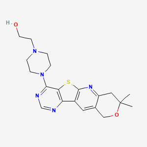 molecular formula C20H25N5O2S B4765142 2-[4-(5,5-dimethyl-6-oxa-17-thia-2,12,14-triazatetracyclo[8.7.0.03,8.011,16]heptadeca-1,3(8),9,11,13,15-hexaen-15-yl)piperazin-1-yl]ethanol 