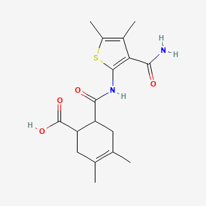 molecular formula C17H22N2O4S B4765286 6-[(3-Carbamoyl-4,5-dimethylthiophen-2-yl)carbamoyl]-3,4-dimethylcyclohex-3-ene-1-carboxylic acid 