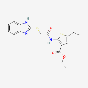 molecular formula C18H19N3O3S2 B4765776 ethyl 2-{[(1H-benzimidazol-2-ylthio)acetyl]amino}-5-ethyl-3-thiophenecarboxylate 