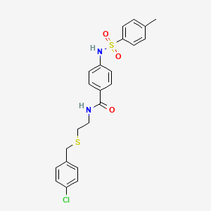 molecular formula C23H23ClN2O3S2 B4766311 N-{2-[(4-chlorobenzyl)thio]ethyl}-4-{[(4-methylphenyl)sulfonyl]amino}benzamide 