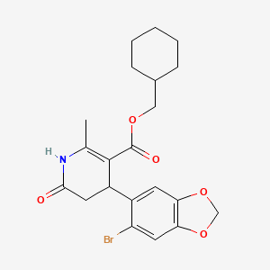 molecular formula C21H24BrNO5 B4766577 CYCLOHEXYLMETHYL 4-(6-BROMO-2H-1,3-BENZODIOXOL-5-YL)-2-METHYL-6-OXO-1,4,5,6-TETRAHYDROPYRIDINE-3-CARBOXYLATE 