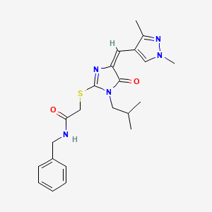 molecular formula C22H27N5O2S B4766731 N-BENZYL-2-({4-[(E)-1-(1,3-DIMETHYL-1H-PYRAZOL-4-YL)METHYLIDENE]-1-ISOBUTYL-5-OXO-4,5-DIHYDRO-1H-IMIDAZOL-2-YL}SULFANYL)ACETAMIDE 