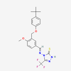 molecular formula C22H23F3N4O2S B4766759 4-{[(E)-1-(3-{[4-(TERT-BUTYL)PHENOXY]METHYL}-4-METHOXYPHENYL)METHYLIDENE]AMINO}-5-(TRIFLUOROMETHYL)-4H-1,2,4-TRIAZOL-3-YLHYDROSULFIDE 