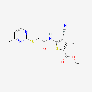 molecular formula C16H16N4O3S2 B4767577 ethyl 4-cyano-3-methyl-5-({[(4-methyl-2-pyrimidinyl)thio]acetyl}amino)-2-thiophenecarboxylate 