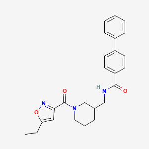 molecular formula C25H27N3O3 B4767720 N-({1-[(5-ethyl-3-isoxazolyl)carbonyl]-3-piperidinyl}methyl)-4-biphenylcarboxamide 