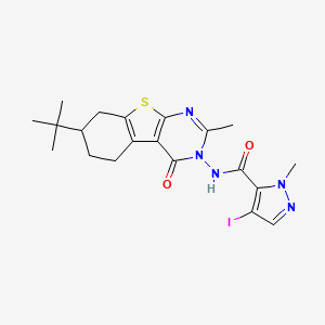 molecular formula C20H24IN5O2S B4768104 N-[7-(TERT-BUTYL)-2-METHYL-4-OXO-5,6,7,8-TETRAHYDRO[1]BENZOTHIENO[2,3-D]PYRIMIDIN-3(4H)-YL]-4-IODO-1-METHYL-1H-PYRAZOLE-5-CARBOXAMIDE 