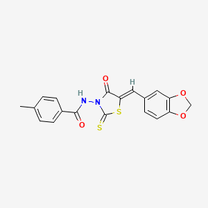 molecular formula C19H14N2O4S2 B4768540 N-[(5Z)-5-[(2H-1,3-BENZODIOXOL-5-YL)METHYLIDENE]-4-OXO-2-SULFANYLIDENE-1,3-THIAZOLIDIN-3-YL]-4-METHYLBENZAMIDE 