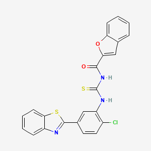 molecular formula C23H14ClN3O2S2 B4768828 N-{[5-(1,3-benzothiazol-2-yl)-2-chlorophenyl]carbamothioyl}-1-benzofuran-2-carboxamide 