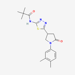 molecular formula C19H24N4O2S B4768953 N-{5-[1-(3,4-dimethylphenyl)-5-oxopyrrolidin-3-yl]-1,3,4-thiadiazol-2-yl}-2,2-dimethylpropanamide 
