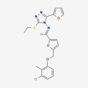 molecular formula C21H19ClN4O3S B4769362 N-((E)-1-{5-[(3-CHLORO-2-METHYLPHENOXY)METHYL]-2-FURYL}METHYLIDENE)-N-[3-(ETHYLSULFANYL)-5-(2-FURYL)-4H-1,2,4-TRIAZOL-4-YL]AMINE 