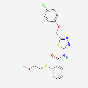 molecular formula C19H18ClN3O3S2 B4769488 N-{5-[(4-chlorophenoxy)methyl]-1,3,4-thiadiazol-2-yl}-2-[(2-methoxyethyl)sulfanyl]benzamide 
