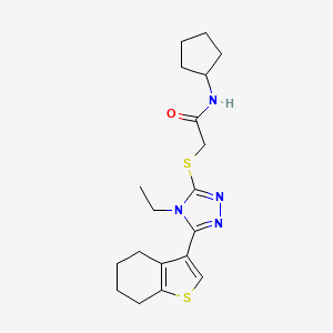molecular formula C19H26N4OS2 B4769617 N-cyclopentyl-2-{[4-ethyl-5-(4,5,6,7-tetrahydro-1-benzothiophen-3-yl)-4H-1,2,4-triazol-3-yl]sulfanyl}acetamide 