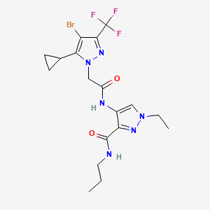 molecular formula C18H22BrF3N6O2 B4769752 4-({2-[4-BROMO-5-CYCLOPROPYL-3-(TRIFLUOROMETHYL)-1H-PYRAZOL-1-YL]ACETYL}AMINO)-1-ETHYL-N-PROPYL-1H-PYRAZOLE-3-CARBOXAMIDE 