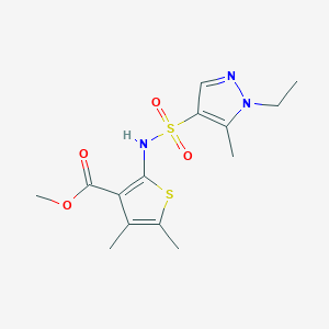 molecular formula C14H19N3O4S2 B4769753 methyl 2-{[(1-ethyl-5-methyl-1H-pyrazol-4-yl)sulfonyl]amino}-4,5-dimethyl-3-thiophenecarboxylate 