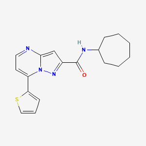 molecular formula C18H20N4OS B4770082 N-cycloheptyl-7-(2-thienyl)pyrazolo[1,5-a]pyrimidine-2-carboxamide 