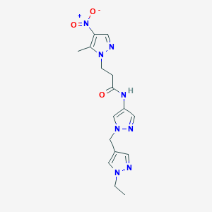 molecular formula C16H20N8O3 B4770116 N~1~-{1-[(1-ETHYL-1H-PYRAZOL-4-YL)METHYL]-1H-PYRAZOL-4-YL}-3-(5-METHYL-4-NITRO-1H-PYRAZOL-1-YL)PROPANAMIDE 