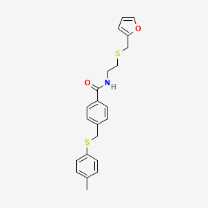 molecular formula C22H23NO2S2 B4770177 N-{2-[(2-furylmethyl)thio]ethyl}-4-{[(4-methylphenyl)thio]methyl}benzamide 