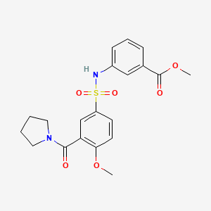molecular formula C20H22N2O6S B4770184 methyl 3-({[4-methoxy-3-(1-pyrrolidinylcarbonyl)phenyl]sulfonyl}amino)benzoate 