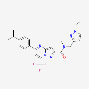 molecular formula C24H25F3N6O B4770219 N~2~-[(1-ETHYL-1H-PYRAZOL-3-YL)METHYL]-5-(4-ISOPROPYLPHENYL)-N~2~-METHYL-7-(TRIFLUOROMETHYL)PYRAZOLO[1,5-A]PYRIMIDINE-2-CARBOXAMIDE 