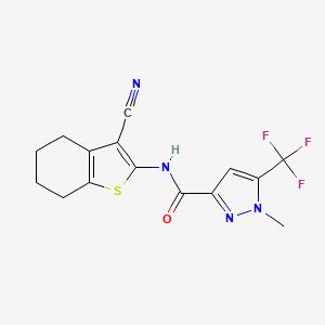 molecular formula C15H13F3N4OS B4770270 N-(3-cyano-4,5,6,7-tetrahydro-1-benzothiophen-2-yl)-1-methyl-5-(trifluoromethyl)-1H-pyrazole-3-carboxamide 