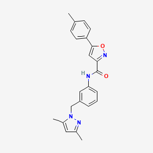 molecular formula C23H22N4O2 B4770392 N-{3-[(3,5-dimethyl-1H-pyrazol-1-yl)methyl]phenyl}-5-(4-methylphenyl)-3-isoxazolecarboxamide 