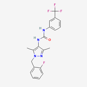 molecular formula C20H18F4N4O B4770721 N-[1-(2-fluorobenzyl)-3,5-dimethyl-1H-pyrazol-4-yl]-N'-[3-(trifluoromethyl)phenyl]urea 