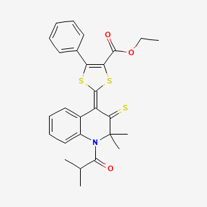 molecular formula C27H27NO3S3 B4770879 ethyl (2Z)-2-[2,2-dimethyl-1-(2-methylpropanoyl)-3-thioxo-2,3-dihydroquinolin-4(1H)-ylidene]-5-phenyl-1,3-dithiole-4-carboxylate 