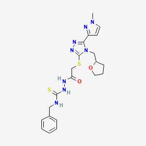 molecular formula C21H26N8O2S2 B4771623 N~1~-BENZYL-2-(2-{[5-(1-METHYL-1H-PYRAZOL-3-YL)-4-(TETRAHYDRO-2-FURANYLMETHYL)-4H-1,2,4-TRIAZOL-3-YL]SULFANYL}ACETYL)-1-HYDRAZINECARBOTHIOAMIDE 