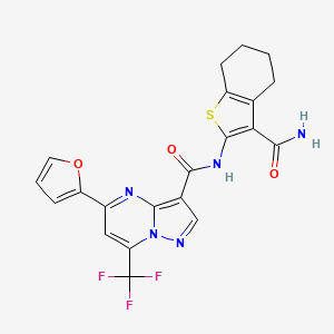 molecular formula C21H16F3N5O3S B4772025 N-[3-(AMINOCARBONYL)-4,5,6,7-TETRAHYDRO-1-BENZOTHIOPHEN-2-YL]-5-(2-FURYL)-7-(TRIFLUOROMETHYL)PYRAZOLO[1,5-A]PYRIMIDINE-3-CARBOXAMIDE 
