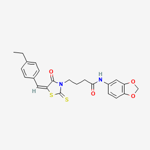 molecular formula C23H22N2O4S2 B4772311 N-(1,3-benzodioxol-5-yl)-4-[(5E)-5-[(4-ethylphenyl)methylidene]-4-oxo-2-sulfanylidene-1,3-thiazolidin-3-yl]butanamide 