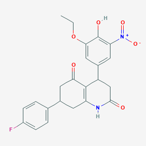 molecular formula C23H21FN2O6 B4772559 4-(3-ethoxy-4-hydroxy-5-nitrophenyl)-7-(4-fluorophenyl)-4,6,7,8-tetrahydroquinoline-2,5(1H,3H)-dione 